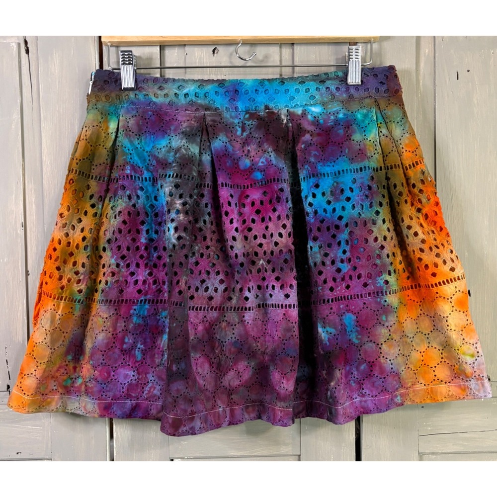 Banana Republic Custom Tie Dye Eyelet Mini Skirt Womens 10 Pockets Boho A-Line